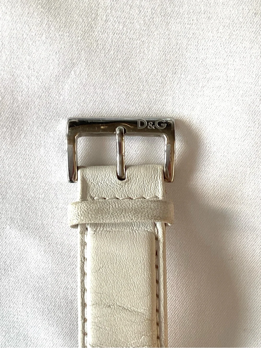 D&G Vintage Chronograph Quartz Watch White Leather Silver Steel New Batteries